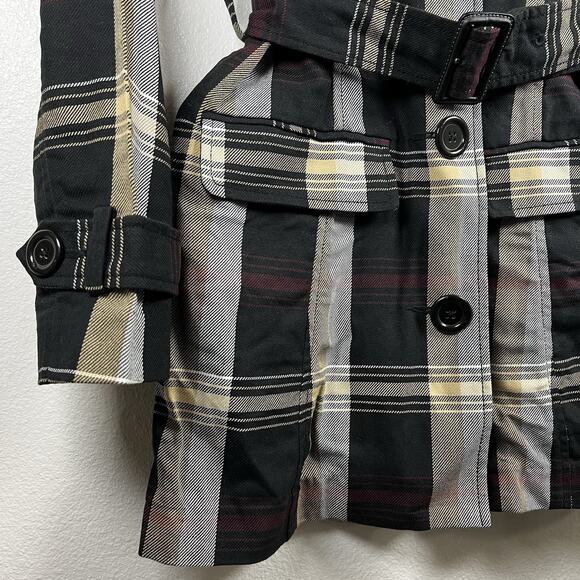 Tommy Hilfiger Flannel Plaid Belted Button-Down Cozy Plaid Jacket Trench Coat XS - Picture 3 of 13